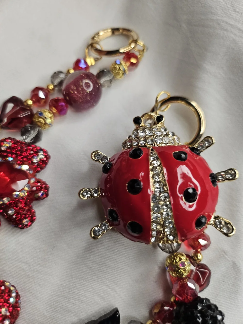 Red Ladybug Charm Statement Bracelet Necklace
